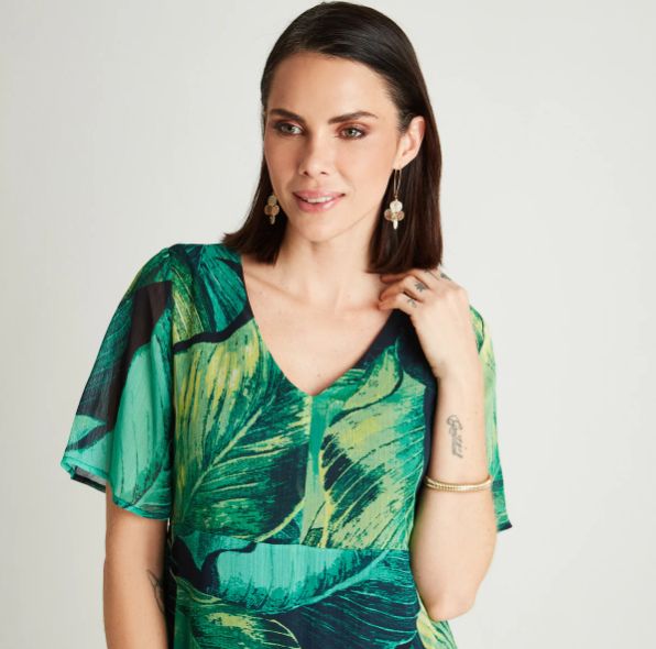 VESTIDO MIDI VERDE MANGA CORTA CUELLO V