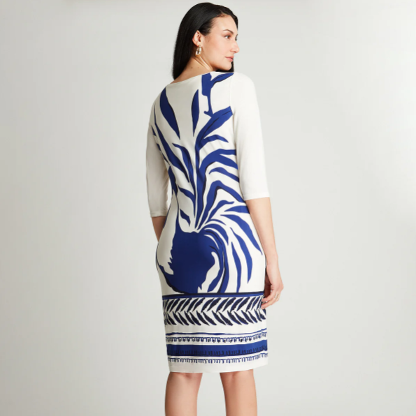 VESTIDO AZUL MANGA 3/4 CUELLO REDONDO