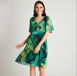 VESTIDO MIDI VERDE MANGA CORTA CUELLO V